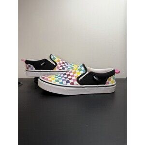 Vans Sk8 Rainbow Check Classic Slip On Sneakers Missy Sz 4 Checkerboard